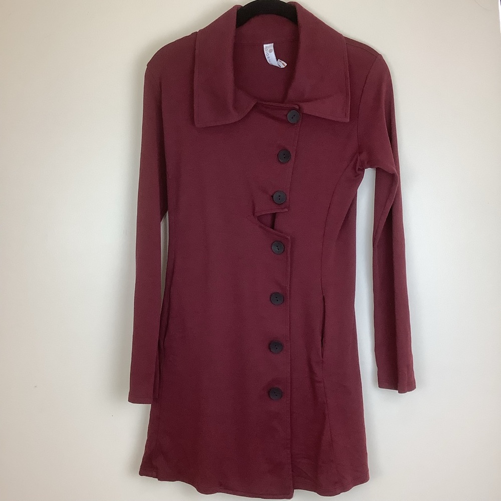 Indigenous Burgundy Button-Up Coat Indigenous Organic Cotton Lightweight Jacket